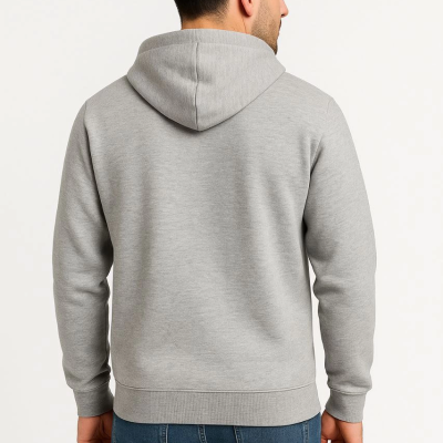 Üç İplik Kapüşonlu Tam Fermuarlı Kanguru Çepli SweatShirt Hoodie - Gri -