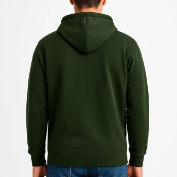 Üç İplik Kapüşonlu Tam Fermuarlı Kanguru Cepli Sweatshirt Hoodie - Haki -