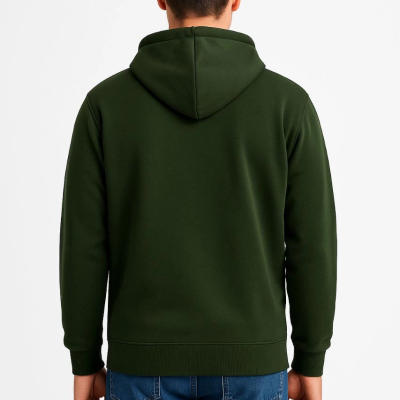 Üç İplik Kapüşonlu Tam Fermuarlı Kanguru Cepli Sweatshirt Hoodie - Haki -