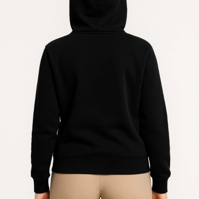 Üç İplik Kapüşonlu Tam Fermuarlı Kanguru Çepli SweatShirt Hoodie - Siyah -