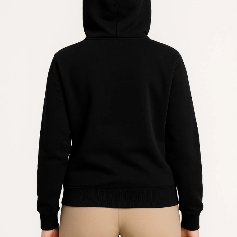 Üç İplik Kapüşonlu Tam Fermuarlı Kanguru Çepli SweatShirt Hoodie - Siyah -