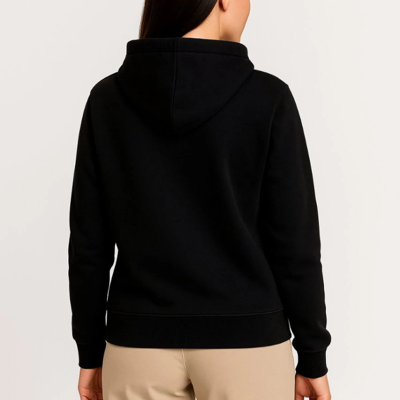 Üç İplik Kapüşonlu Tam Fermuarlı Kanguru Çepli SweatShirt Hoodie - Siyah -