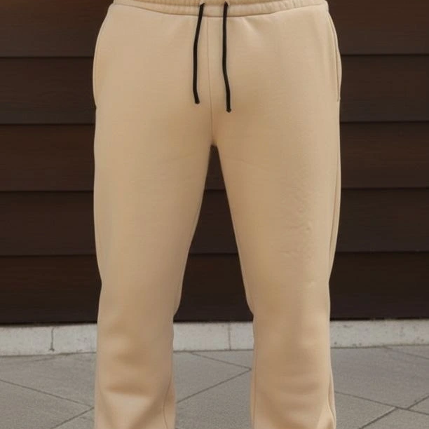 Üç iplik Kışlık Pamuklu Ovarsize Bağcıklı Düz Paça Cepli Eşofman Altı Spor Rahat Model - Bej