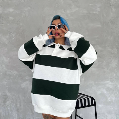 Üç İplik Parçalı Yakalı SweatShirt - Yeşil