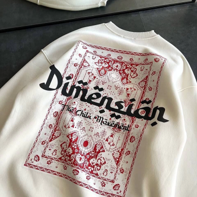 Üç İplik Penye Bisiklet Yaka Baskılı SweatShirt - Beyaz