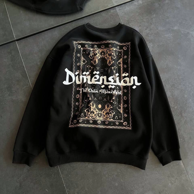 Üç İplik Penye Bisiklet Yaka Baskılı SweatShirt - Siyah