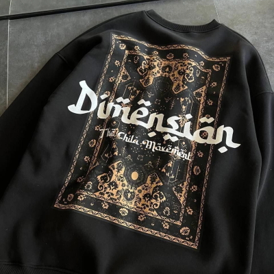 Üç İplik Penye Bisiklet Yaka Baskılı SweatShirt - Siyah