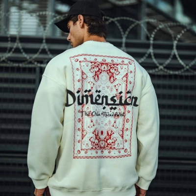Üç İplik Penye Bisiklet Yaka Oversize Baskılı SweatShirt - Beyaz