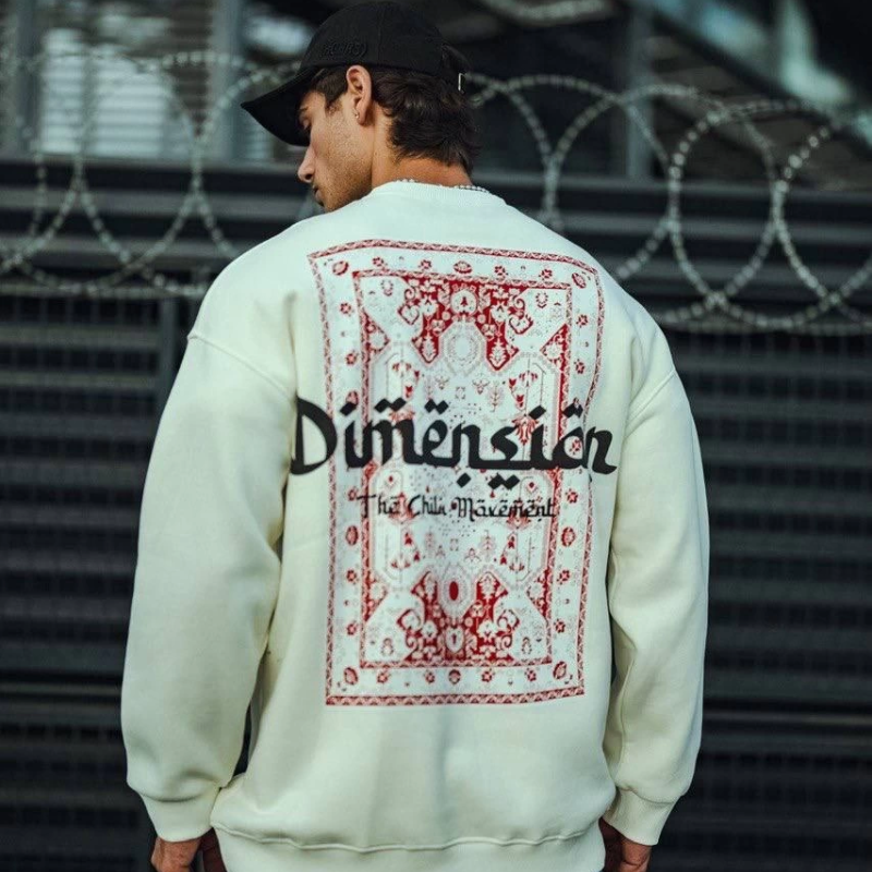 Üç İplik Penye Bisiklet Yaka Oversize Baskılı SweatShirt - Beyaz