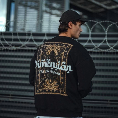 Üç İplik Penye Bisiklet Yaka Oversize Baskılı SweatShirt - Siyah