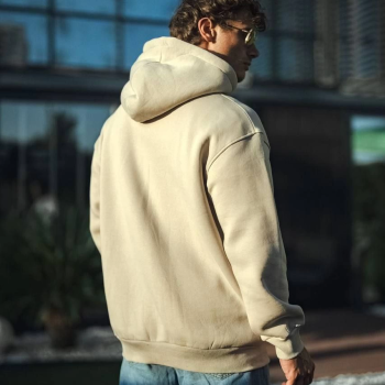 Üç İplik Penye Kapşonlu Basic SweatShirt - Bej -