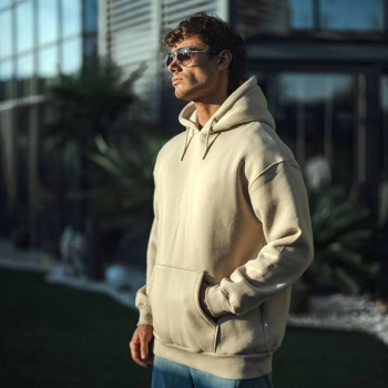 Üç İplik Penye Kapşonlu Basic SweatShirt - Bej -