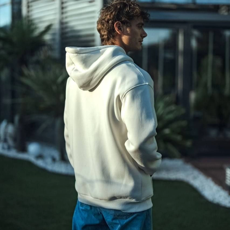 Üç İplik Penye Kapşonlu Basic SweatShirt - Beyaz