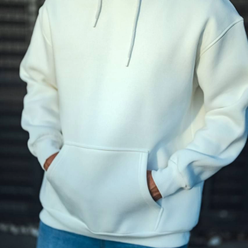 Üç İplik Penye Kapşonlu Basic SweatShirt - Beyaz
