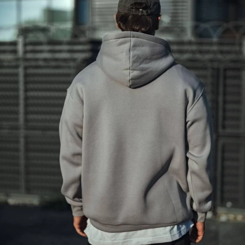 Üç İplik Penye Kapşonlu Basic SweatShirt - Boyalı Gri -