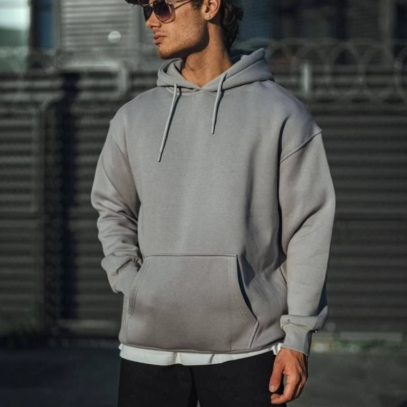 Üç İplik Penye Kapşonlu Basic SweatShirt - Boyalı Gri -