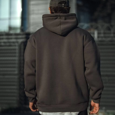 Üç İplik Penye Kapşonlu Basic SweatShirt - Füme -