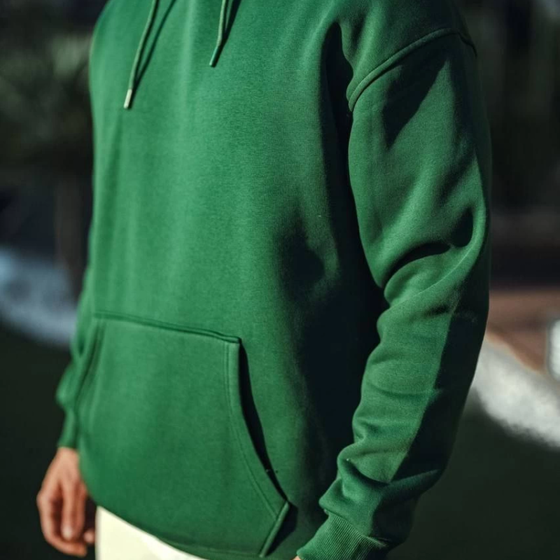 Üç İplik Penye Kapşonlu Basic SweatShirt - Haki -