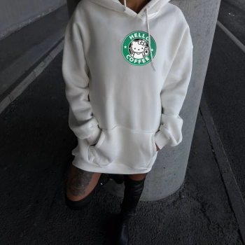 Üç İplik Penye Uzun Kol Kapüşonlu SweatShirt - Beyaz -