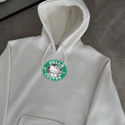 Üç İplik Penye Uzun Kol Kapüşonlu SweatShirt - Beyaz -