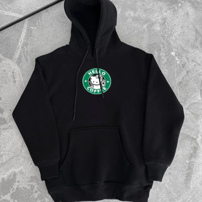 Üç İplik Penye Uzun Kol Kapüşonlu SweatShirt - Siyah -