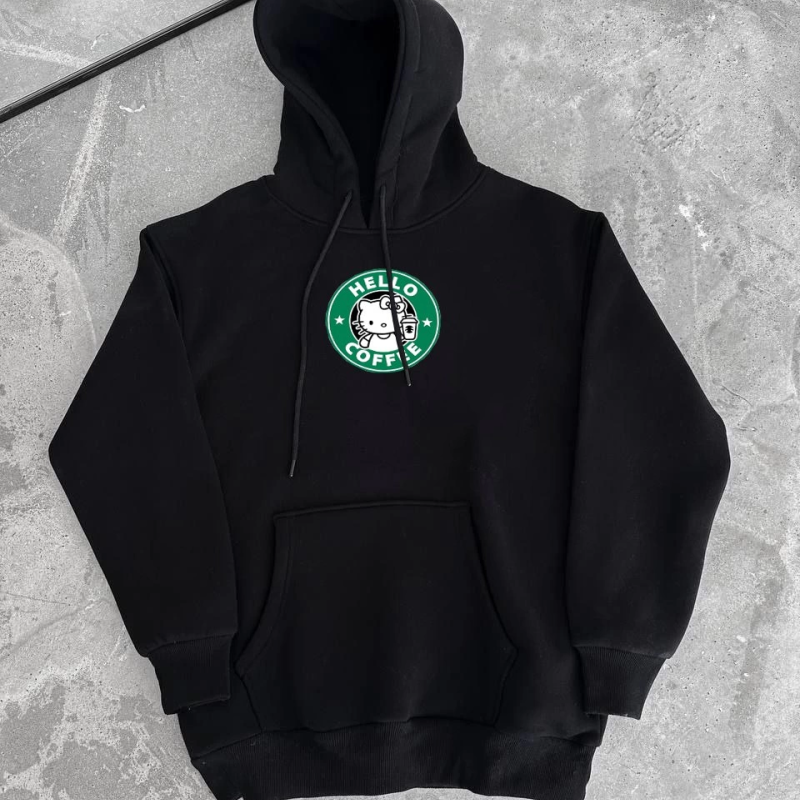 Üç İplik Penye Uzun Kol Kapüşonlu SweatShirt - Siyah -