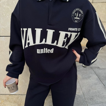 Üç İplik Yakalı Sweat Baggy Pantalonlu Takım - Siyah -