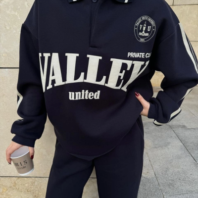 Üç İplik Yakalı Sweat Baggy Pantalonlu Takım - Siyah -