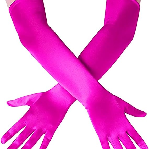 Uzun Boy Ekstra Parlak Saten Eldiven Fuşya Renk 