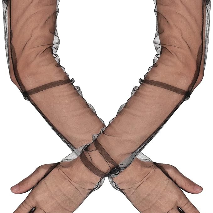 Uzun Boy Likralı Siyah Yetişkin Mega Tül Eldiven