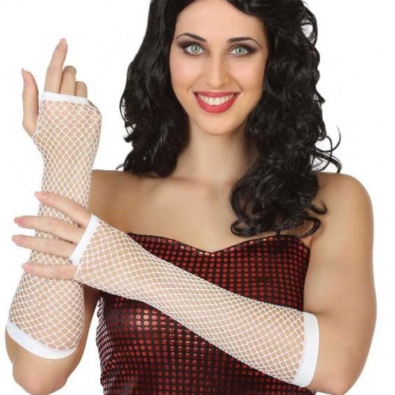 Uzun File Örgü Eldiven Beyaz Renk