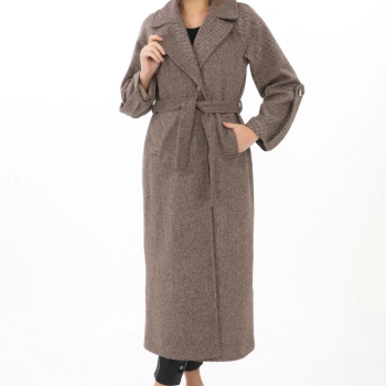 Uzun Kaşe Kaban – Yünlü Dokuma Kaşmir Kumaş, Kruvaze Yaka, Kuşaklı Astarlı Tesettür Uyumlu Şık Kışlık Siyah Model- Vizon