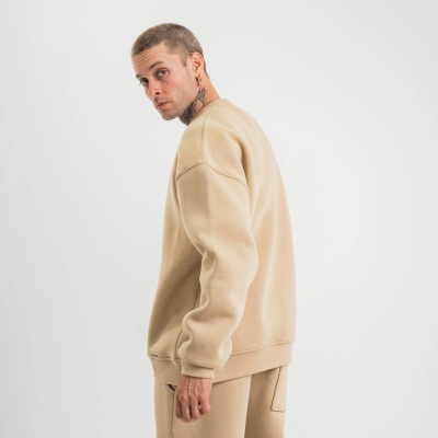 Uzun Kol Bisiklet Yaka Basic SweatShirt - Bej