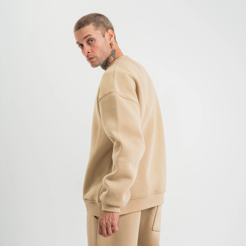 Uzun Kol Bisiklet Yaka Basic SweatShirt - Bej