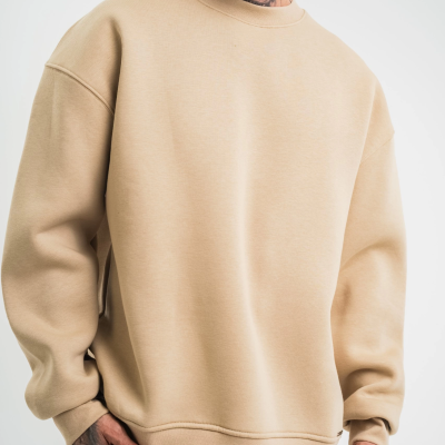 Uzun Kol Bisiklet Yaka Basic SweatShirt - Bej