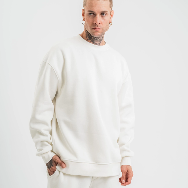 Uzun Kol Bisiklet Yaka Basic SweatShirt - Beyaz -