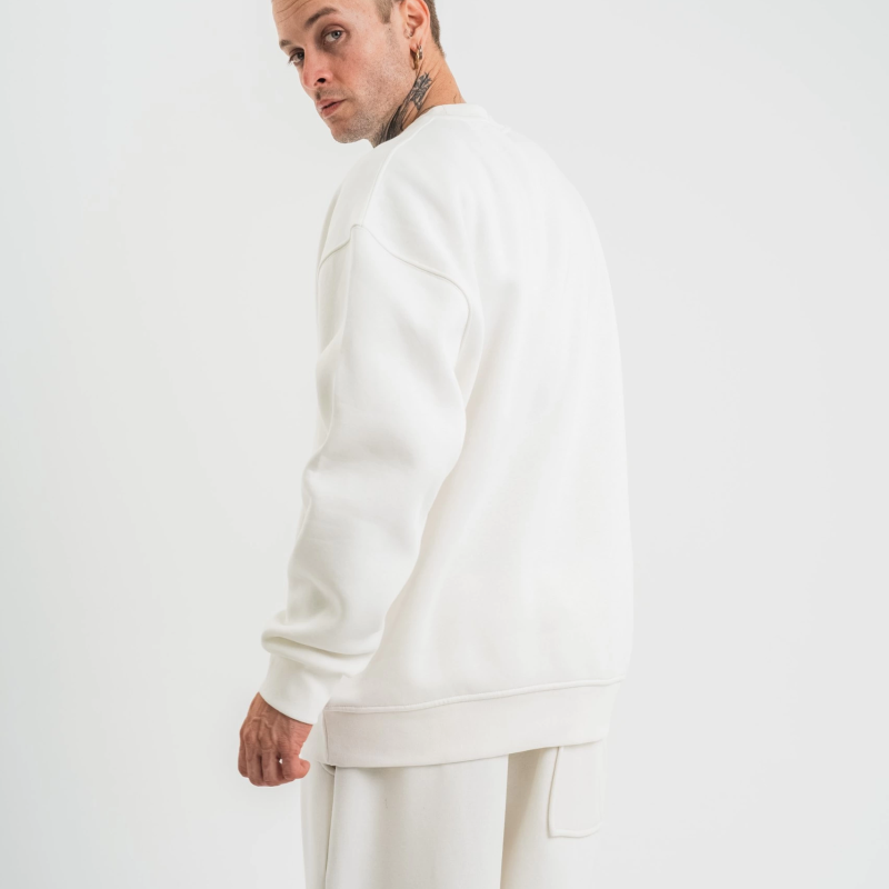 Uzun Kol Bisiklet Yaka Basic SweatShirt - Beyaz -