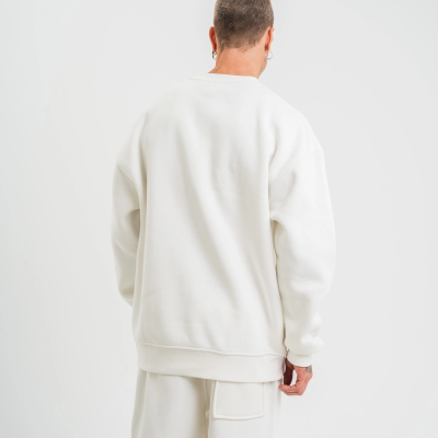 Uzun Kol Bisiklet Yaka Basic SweatShirt - Beyaz -