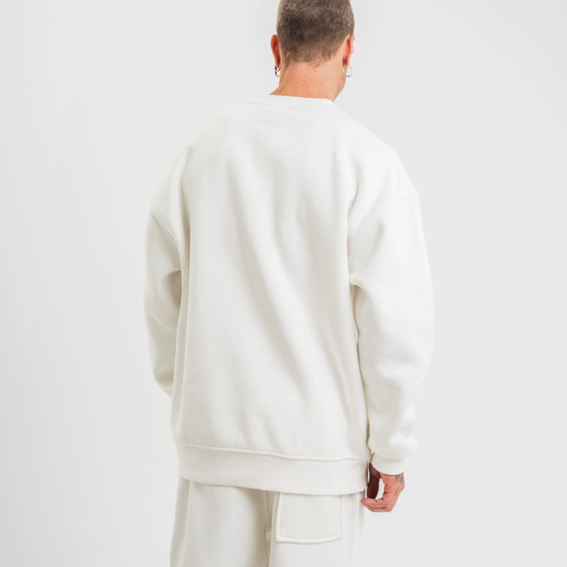 Uzun Kol Bisiklet Yaka Basic SweatShirt - Beyaz -