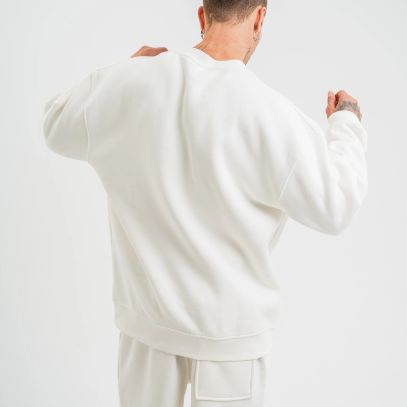 Uzun Kol Bisiklet Yaka Basic SweatShirt - Beyaz -