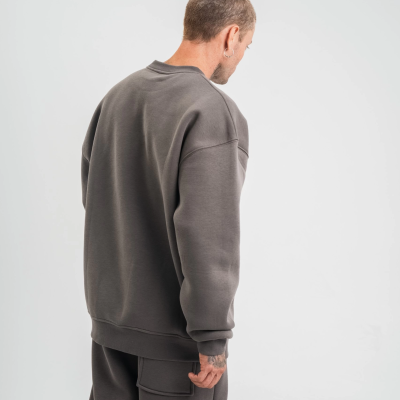 Uzun Kol Bisiklet Yaka Basic SweatShirt - Füme -