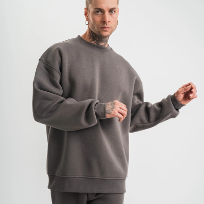 Uzun Kol Bisiklet Yaka Basic SweatShirt - Füme -