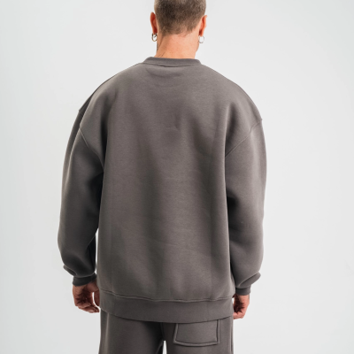 Uzun Kol Bisiklet Yaka Basic SweatShirt - Füme -