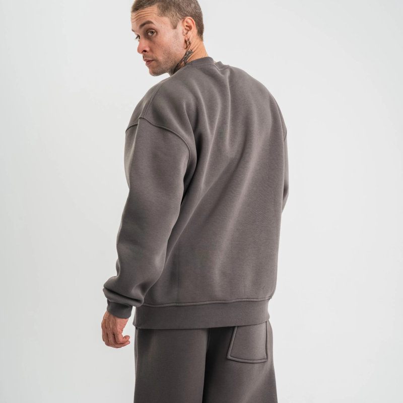 Uzun Kol Bisiklet Yaka Basic SweatShirt - Füme -