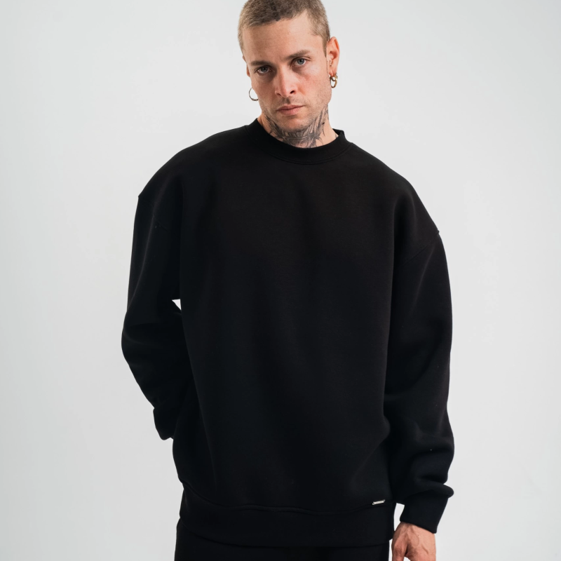Uzun Kol Bisiklet Yaka Basic SweatShirt - Siyah -