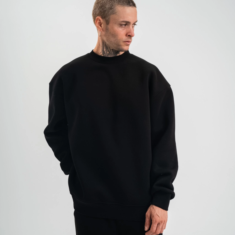 Uzun Kol Bisiklet Yaka Basic SweatShirt - Siyah -