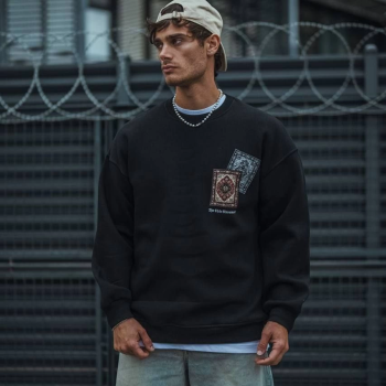 Uzun Kol Bisiklet Yaka Baskılı SweatShirt - Siyah -