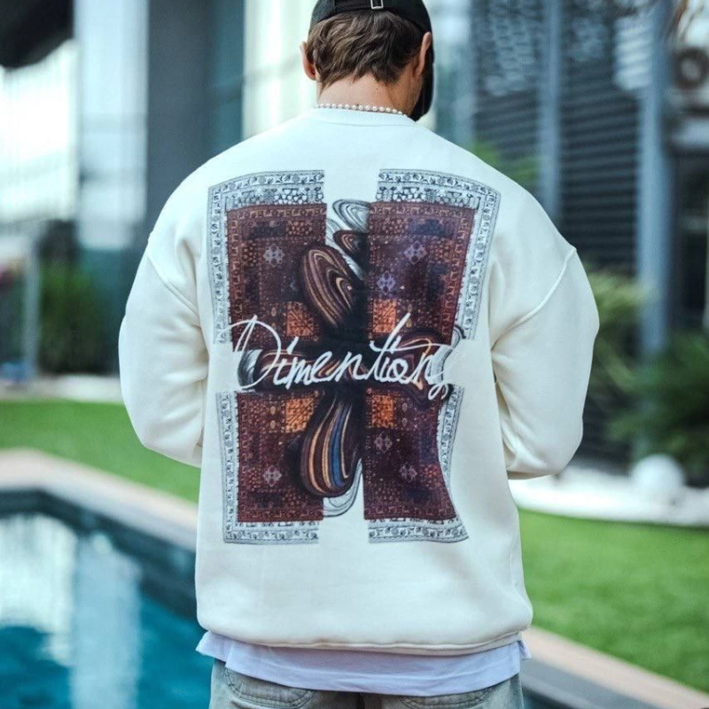 Uzun Kol Bisiklet Yaka Ön ve Arka Baskılı SweatShirt - Beyaz -