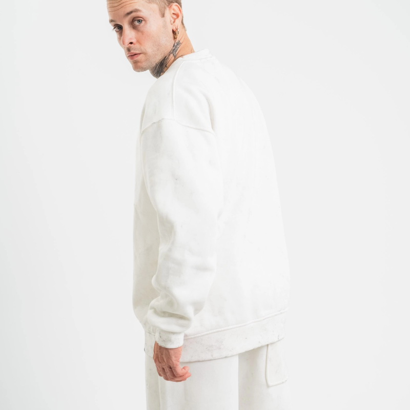 Uzun Kol Bisiklet Yaka Yıkamalı SweatShirt - Beyaz -