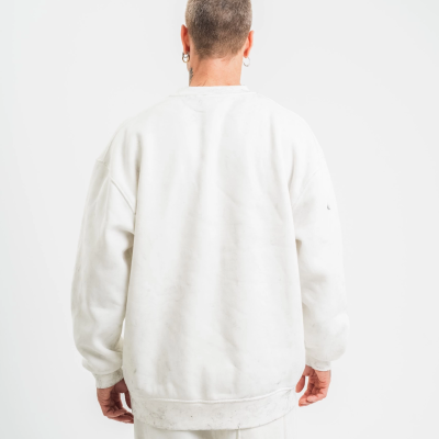 Uzun Kol Bisiklet Yaka Yıkamalı SweatShirt - Beyaz -